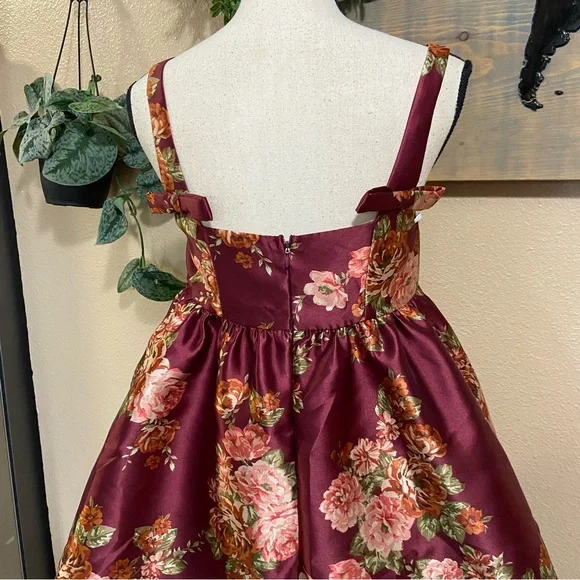 NWOT Lulus Unbelievably Lovely Red Floral Babydoll Empire Waist Mini Dre… - Picture 5 of 9